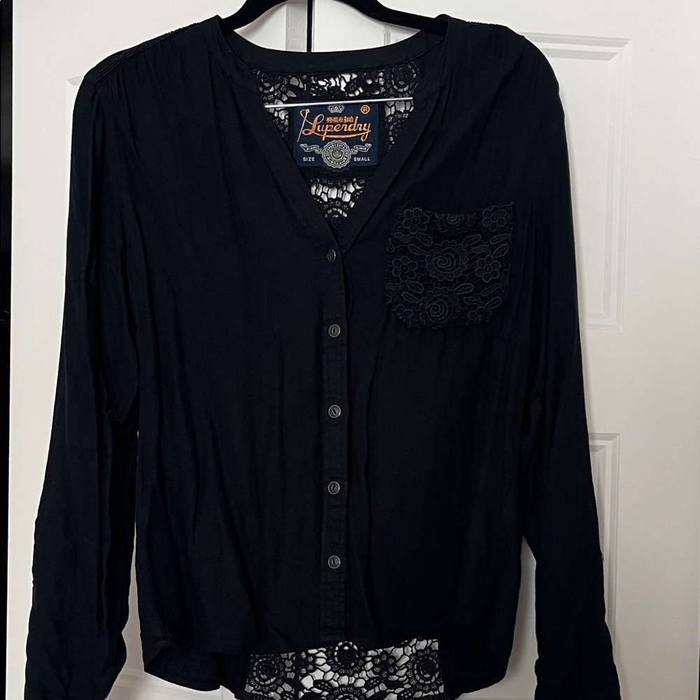 Superdry Women's Black Lace Button Down Shirt